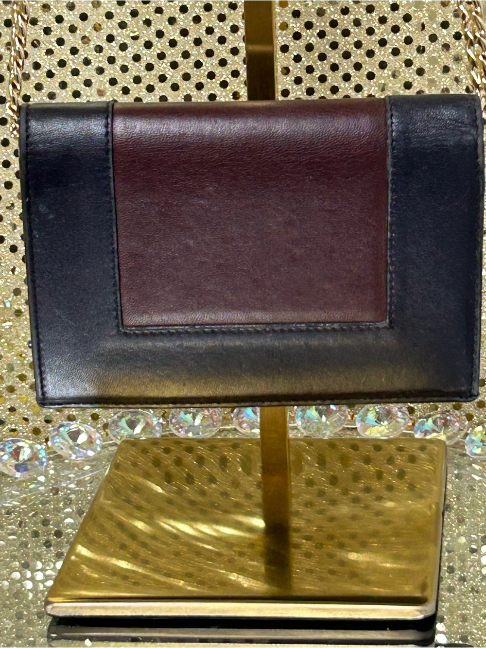 Celine Two-Tone Leather Crossbody - Burgundy & Navy with Gold Logo Approx. 6 x 6 - Picture 3 of 17